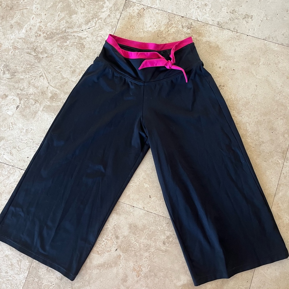 Bloch Black Wide-Leg Pants with Pink Waistband